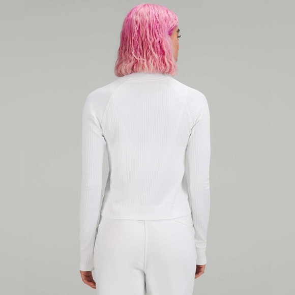 Lululemon Rest Less Cropped Half Zip Ribbed White Long Sleeve Pullover - Picture 3 of 9